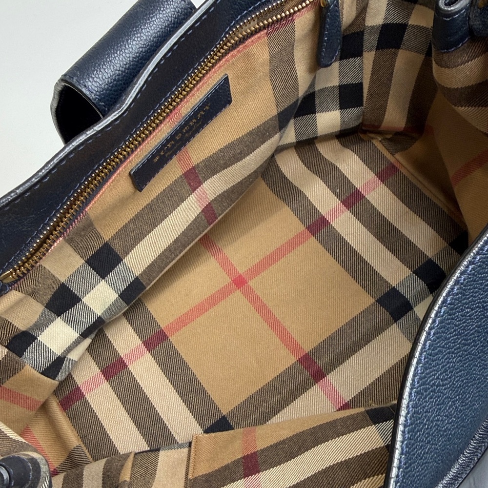 BURBERRY Blue Grained Leather Medium Buckle Tote Bag - Picture 16 of 16